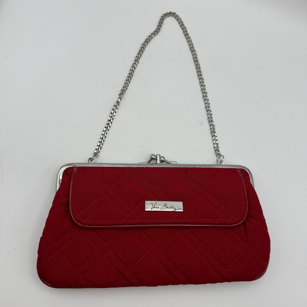Vera‎ Bradley Kisslock Handbag Quilted Chain Strap Wallet Clutch Red Evening Bag